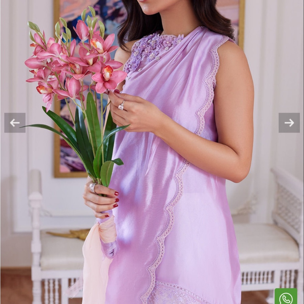 Farah Talib Aziz Pakistani Indian Lavender Raw Silk Wrap Shirt With Sleeves - Picture 2 of 15
